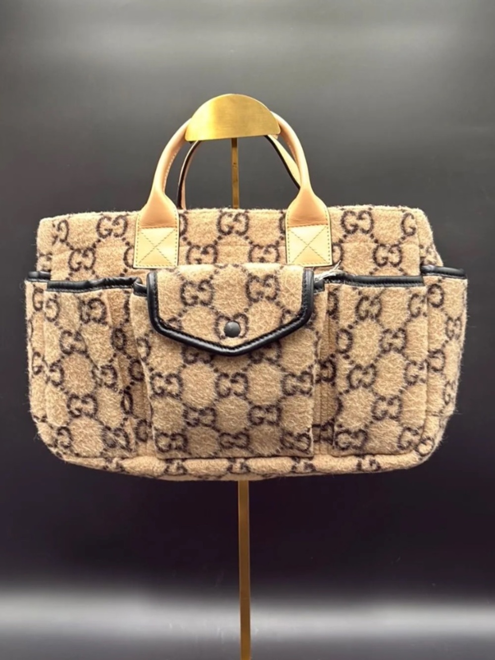 GUCCI Handbag Wool GG Logo Top Handle Bag - red interior, authentic - SO COZY!